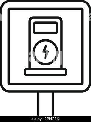 Straßenschild Ladestation Symbol. Umriss Verkehrsschild Ladestation Vektor-Symbol für Web-Design isoliert auf weißem Hintergrund Stock Vektor