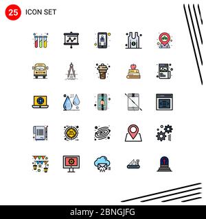 Universal-Symbol Symbole Gruppe von 25 moderne gefüllte Linie flache Farben der Karte, Team, Kontakt, Sport, Basketball editierbar Vektor Design-Elemente Stock Vektor