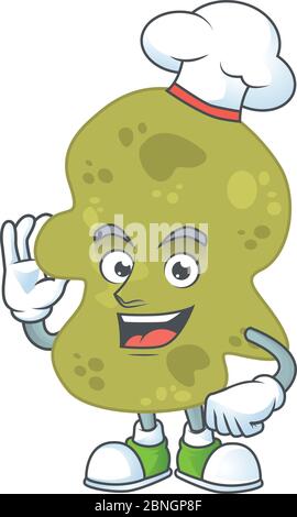 Verrucommicrobia Chef Cartoon Zeichnung Konzept stolz trägt weißen Hut Stock Vektor