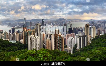 Hong Kong Stadtbild Panorama von Victoria Peak, China - Asien Stockfoto
