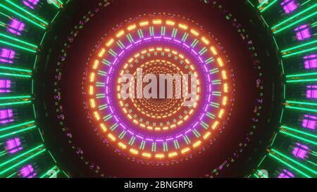 Illustration von abstrakten kreisförmigen Hintergrund mit leuchtenden bunten Neonlicht Stockfoto