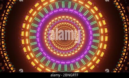 Illustration von abstrakten kreisförmigen Hintergrund mit leuchtenden bunten Neonlicht Stockfoto