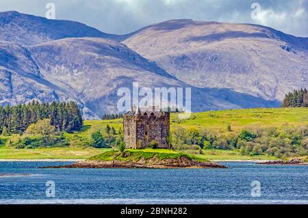 Castle Stalker in der Nähe von Portnacroish in Loch Linnhe Lorn Schottland Stockfoto