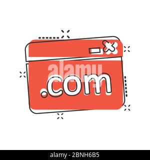 Website Domain-Symbol im Comic-Stil. COM Internet-Adresse Cartoon Vektor Illustration auf weißem Hintergrund isoliert. Server-Splash-Effekt Business Conce Stock Vektor