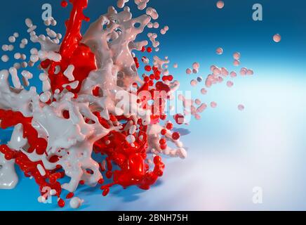 Abstrakt bunten Splash in weiß und rot auf blauem Hintergrund. Stockfoto