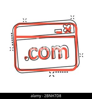 Website Domain-Symbol im Comic-Stil. COM Internet-Adresse Cartoon Vektor Illustration auf weißem Hintergrund isoliert. Server-Splash-Effekt Business Conce Stock Vektor