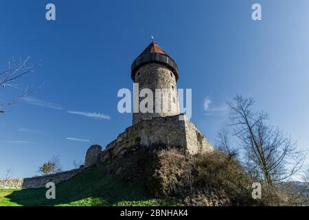 Die mittelalterliche Muschel-Burg in Österreich, Perg im Unteren Mühlviertel Stockfoto