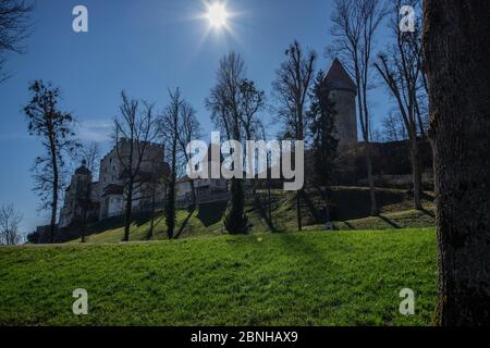 Die mittelalterliche Muschel-Burg in Österreich, Perg im Unteren Mühlviertel Stockfoto