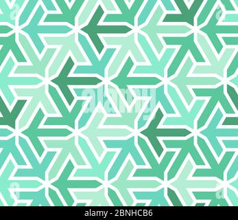 Neo Minze, Smaragd, Türkis geometrisches islamisches Muster mit Pfeilen. Geometrische Neo Mint arabische Vektor-Textur für Stoff, Textil, Verpackung, Tapete Stock Vektor