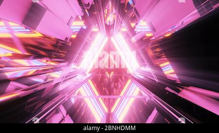 3d Rendering futuristische Illustration mit weißen, rosa und orange leuchtenden Neonlichtern Stockfoto