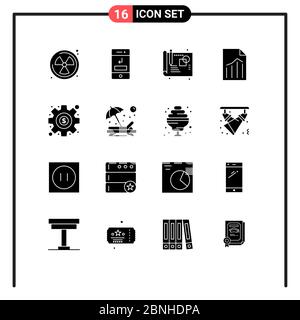 16 Kreative Symbole Moderne Zeichen und Symbole von Zahnrad, Blatt, kreativ, Bericht, Datei editierbare Vektor-Design-Elemente Stock Vektor