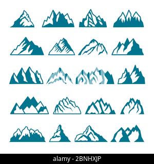 Monochrome Bilder von verschiedenen Bergen. Vector Kollektionen für Etiketten Design Stock Vektor
