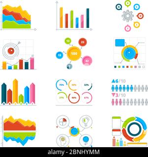 Vektorgrafiken, Diagramme und Diagramme. Zeichnen von Infografiken für Unternehmen Stock Vektor