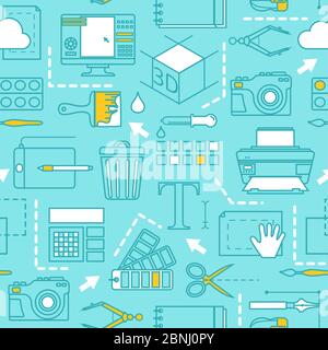 Verschiedene Werkzeuge für Computer-Designer. Vektor-Nahtloses Muster Stock Vektor