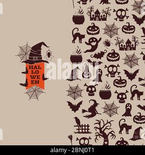 Vektor halloween mit Hexen, Kürbisse, Geister, Spinnen Silhouetten Stock Vektor