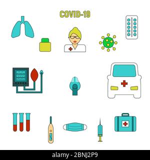 COVID-19 Virensymbole gesetzt. Coronavirus Pandemie Zeichen Vektor-Illustration. Stock Vektor