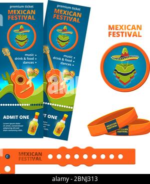 Design Vorlage für Ticket und Eingang Armband von Konzert oder Festfeier Stock Vektor