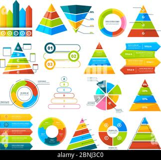 Große Vektorsammlung von Infografik-Elementen. Kreisdiagramme, Diagramme, Diagramme und Dreiecke Stock Vektor