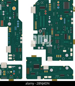 Elektronische Schaltung. Computer-Motherboard mit Dioden und anderen Komponenten Stock Vektor