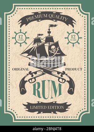 Rum. Vintage-Label bei Piraten Thema Stock Vektor