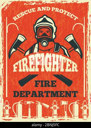 Poster für Feuerwehr. Design Vorlage im Retro-Stil Stock Vektor