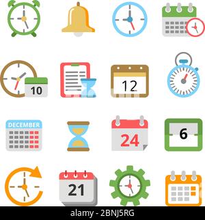 Symbole für die Zeitverwaltung. Kalender, Erinnerungen, Planer und andere Vektorsymbole werden gesetzt Stock Vektor