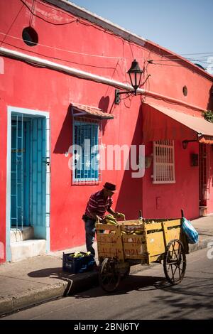 Obstverkäufer, Getsemani Barrio, Cartagena, Bolivar Department, Kolumbien, Südamerika Stockfoto