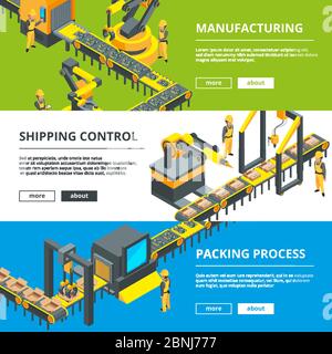 Automatisierte Branchenlinie. Fertigung. Horizontale Vektorbanner Stock Vektor