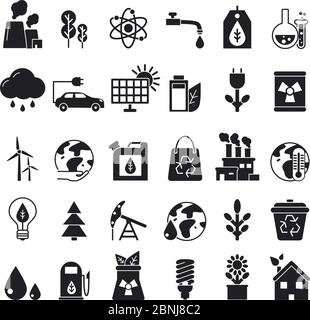 Monochrome icons set of ecology. Vector pictures Stock Vektor