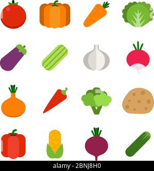 Illustrationen von gesundem Gemüse. Vektor-Symbol in flacher Form gesetzt Stock Vektor