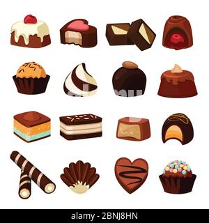 Schokoladendesserts. Illustrationen von Süßigkeiten und Süßigkeiten Stock Vektor
