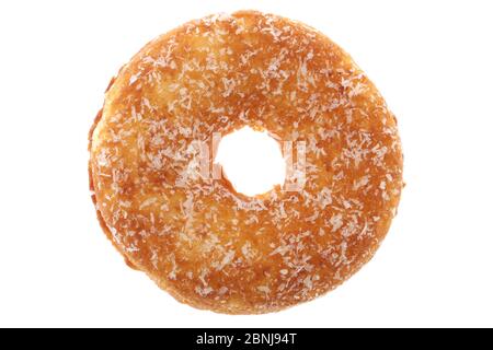 Donut mit weißen Streuseln isoliert auf weißem Hintergrund mit Beschneidungspfad Stockfoto