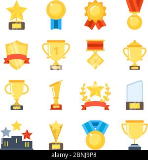 Goldene Pokale für Gewinner und andere Sporttrophäe Stock Vektor