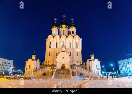 Orthodoxe Kirche der Dreifaltigkeit in Magadan, Magadan Oblast, Russland, Eurasien Stockfoto