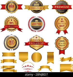 Sammlung von luxuriösen goldenen Abzeichen und Logos. Vector Etiketten Set für Ihre persönlichen Designprojekte Stock Vektor