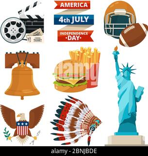 Kulturobjekte der amerikaner usa. Vektor-Illustrationen im Cartoon-Stil Stock Vektor
