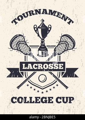 Retro Poster von Lacrosse Thema in Sport College Stock Vektor