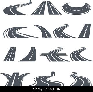 Stilisierte Symbole von Straße und Autobahn. Bilder für Logo Design Stock Vektor