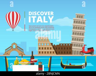 Städtische Landschaft von Italien Rom. Historische architektonische Objekte und Symbole Stock Vektor