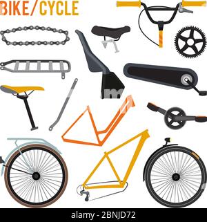 Konstrukteur von verschiedenen Fahrradteilen und Ausrüstung Stock Vektor