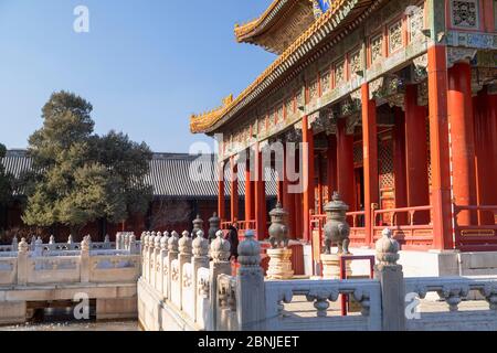 Halle der kaiserlichen Hochschule im Konfuzius-Tempel, Peking, China, Asien Stockfoto