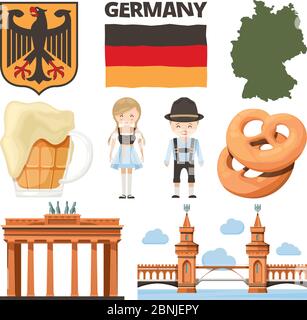 Reisefotos. Set von traditionellen und kulturellen Objekten von deutschland Stock Vektor