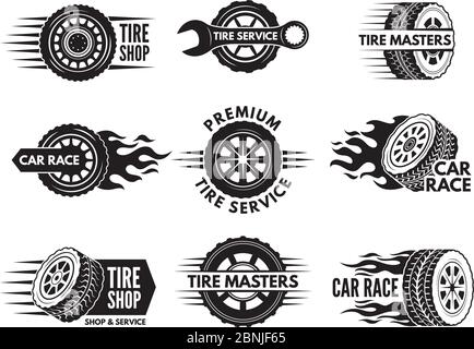 Rennen Logos mit Bildern von verschiedenen Autos Räder Stock Vektor Rennen Logos mit Bildern von verschiedenen Autos Räder Stock Vektor