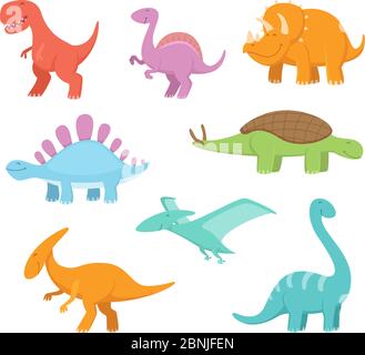 Cartoon-Set von lustigen Dinosauriern. Vektorbilder der prähistorischen Periode Stock Vektor