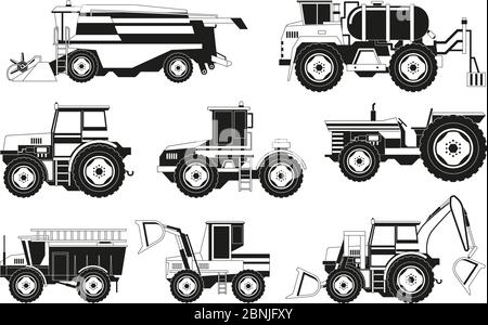 Monochrome Bilder von Landmaschinen Stock Vektor