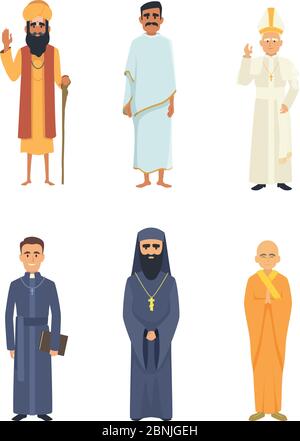 Verschiedene Religionsführer. Cartoon-Figuren isolieren auf weiß Stock Vektor