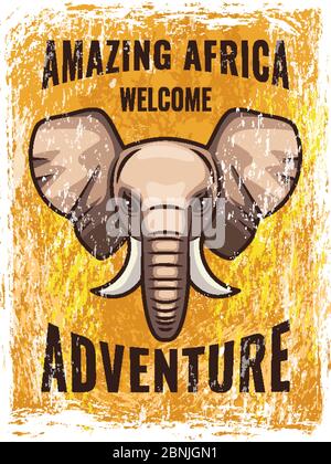 Retro Poster Vorlage mit Illustration des afrikanischen Elefanten Stock Vektor