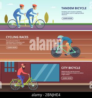 Banner mit horizontalen Illustrationen von verschiedenen Radfahrern Stock Vektor