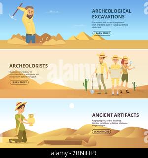 Archäologen führen Ausgrabungen historischer Werte durch. Horizontale Banner Stock Vektor