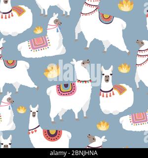 Farbige Illustrationen für Textilmuster mit Illustration von Lamas Stock Vektor